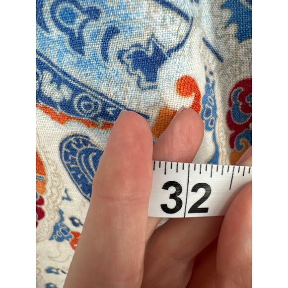 90s Vintage Linen Pants Womens Medium Blue Paisley Cropped High Rise Bohemian - Picture 7 of 8